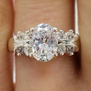 8x6MM Oval Wide Band Accented Multi-Stone Scroll Design Engagement Wedding Anniversary Ring, 6A Cubic Zirconia,Sterling Silver,Made to Order