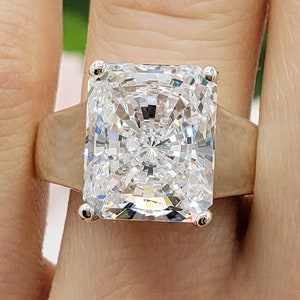 8x6mm-12x10mm Brilliant Radiant Cut, Wide Trellis Solitaire Engagement Wedding Ring, 5A Cubic Zirconia, Made to Order, Sterling Silver