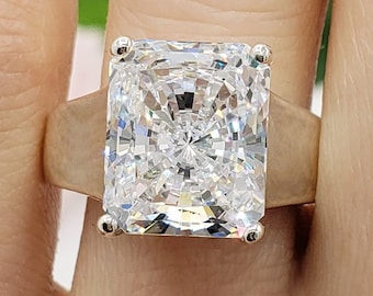 8x6mm-12x10mm Brilliant Radiant Cut, Wide Trellis Solitaire Engagement Wedding Ring, 5A Cubic Zirconia, Made to Order, Sterling Silver