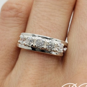 3MM Five Stone Round Bypass Wedding Band, 6A Quality Cubic Zirconia or Moissanite, Sterling Silver Ring, Made to Order