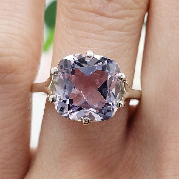 8 mm - 10 mm rosa de Francia amatista púrpura claro natural, anillo de piedra preciosa solitario de talla cojín de 6 puntas, plata de ley u oro, hecho a pedido