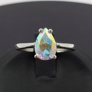 7x5mm - 15x10mm Mystic Mercury Topaz, Pear Cut Gemstone Solitaire Ring, 925 Sterling Silver, Made to Order