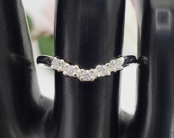 2MM Five Stone Round Curved Contour Wedding Band Stacking Ring, 6A Quality Cubic Zirconia or Moissanite, Sterling Silver, Made to Order