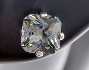 Carré taille radiant 6 mm, spinelle gris simulé en laboratoire, clous d'oreilles 4 broches, argent sterling, fabrication sur commande