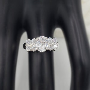 8x6MM Oval Wide Band Pyramid Multi-Stone Cluster Engagement Wedding Anniversary Ring, 6A Cubic Zirconia,Sterling Silver,Made to Order