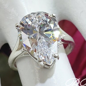 10x7mm - 20x15mm Pear Solitaire Split Shank Engagement Ring, 6A Quality Cubic Zirconia, Sterling Silver, Made to Order