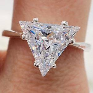9MM - 10MM Pointed Corner Triangle 6A Quality Cubic Zirconia Solitaire Engagement Ring, Sterling Silver, Made to Order, Unique Engagement