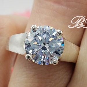 3.5MM-9MM Round Brilliant Tulip Design Solitaire High Profile Engagement Wedding Ring, 6A Quality Cubic Zirconia, Made to Order