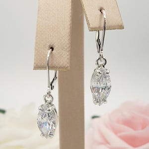 12x6mm Marquise Cut Cubic Zirconia, Ruby, Sapphire, Moissanite, HPHT Diamond Dangle Earrings, LeverBack, Made to Order, 925 Sterling Silver