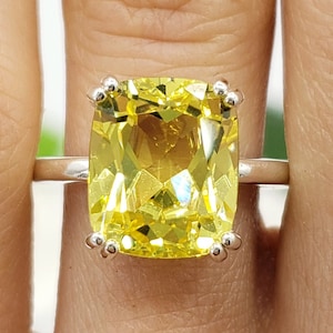 9x7mm - 12x10mm Lab-Created Yellow Sapphire, Elongated Cushion Cut, Double Prong Ring, Sterling Silver or Gold, Made to Order, Jewelry Gift