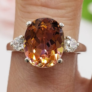 9x7mm - 14x10mm Mystic Sunrise Topaz Gemstone Ring, Oval Cut Three Stone Ring, 925 Sterling Silver, Made to Order