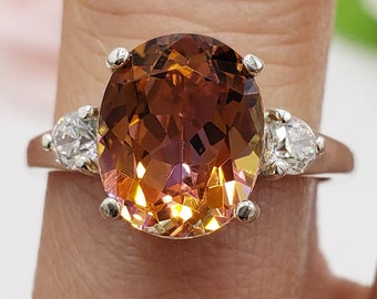 9x7mm - 14x10mm Mystic Sunrise Topaz Gemstone Ring, Oval Cut Three Stone Ring, 925 Sterling Silver, Made to Order