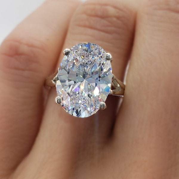 10x8mm - 20x15mm Oval 6A Quality Cubic Zirconia White Colorless Engagement Ring, Sterling Silver, Made to Order