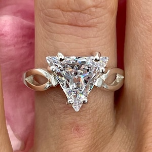9mm - 10mm Pointed Triangle Solitaire Ring, 6A Quality Cubic Zirconia, Sterling Silver, Made to Order