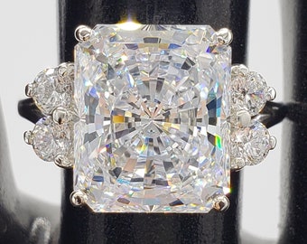 10x8mm - 16x12mm Brilliant Radiant Cut Multi Stone Engagement Wedding Ring, 5A Quality Cubic Zirconia, Made to Order, 925 Sterling Silver