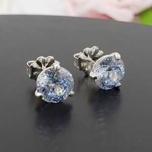 8mm Portuguese Cut, Martini Stud Earrings, 5A Cubic Zirconia, 925 Non-Plated Sterling Silver, Made to Order, Other Color Choices