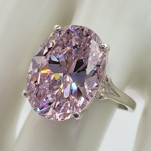 10x8mm - 20x15mm Oval Cut Light Pink CZ Diamond, 4-Prong Solitaire Ring, 5A Quality Cubic Zirconia, Sterling Silver, Made to Order