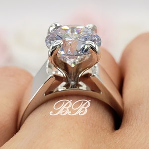 8MM-11MM Round Brilliant Custom 7MM Wide Cathedral Solitaire Engagement Wedding Ring, 6A Quality Cubic Zirconia, 925 Silver, Made to Order