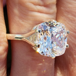 8MM - 12MM Cushion Square Solitaire 6 Prong Split Shank Engagement Wedding Ring, 6A Quality Cubic Zirconia, Sterling Silver, Made to Order