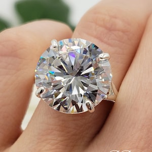 8mm-15mm Brilliant Round Split Shank Solitaire Engagement Ring, 5A Quality Cubic Zirconia, Sterling Silver, Made to Order