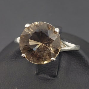 3.63ct 10.5mm VVS Round Cut Natural Smoky Quartz, Africa, Sterling Silver Ring, Jewelry Gift for Her, Made to Order