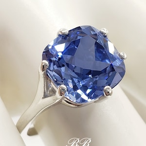 8mm - 10mm Lab Ceylon Blue Sapphire Cushion Cut, 6 Prong Solitaire Ring, Sterling Silver or Gold, Made to Order, Jewelry Gift