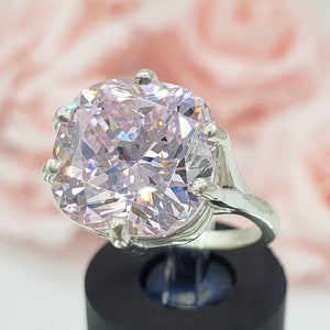 8mm - 12mm Light Pink Cushion Cut CZ, 6-Prong Solitaire Statement Ring, 5A Quality Cubic Zirconia, Sterling Silver, Made to Order