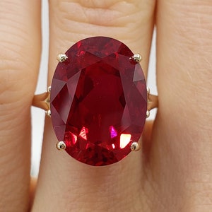 16x12mm - 20x15mm Lab-Created Red Ruby Oval Cut, 4-Prong Solitaire Ring, Sterling Silver or Gold, Made to Order, Jewelry Gift