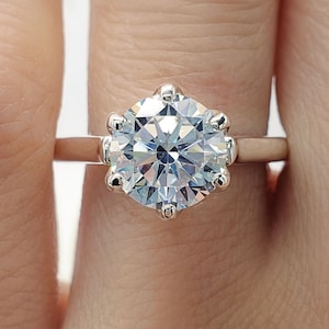 6mm-8mm Round Cut, 6-Prong, Floral Inspired Solitaire Engagement Wedding Ring, 6A Quality Cubic Zirconia or Moissanite, Made to Order Gift