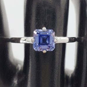 6mm-8mm Lab Ceylon Blue Sapphire, Asscher Cut, 925 Unplated Sterling Silver or Gold, Made to Order, Jewelry Gift