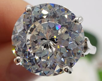 14mm Portuguese Cut Near Colorless Cubic Zirconia, 4-Prong Solitaire Ring, 5A Quality CZ, Sterling Silver or Gold, Made to Order