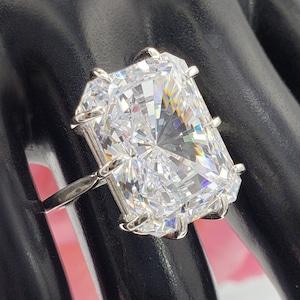 16x12mm - 18x13mm Brilliant Radiant Cut, 10 Prong Statement Ring, 5A Quality Cubic Zirconia, Made to Order, 925 Sterling Silver