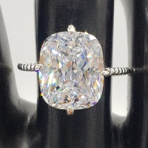 12x10mm Elongated Cushion Cut, Compass Prong Set, Solitaire Ring, 6A Quality Cubic Zirconia, Sterling Silver, Made to Order