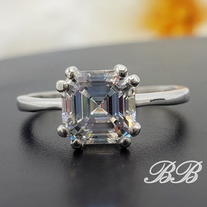 5MM - 12MM Asscher Square Cut Eight Prong Solitaire Engagement Wedding Ring, 6A Quality Cubic Zirconia, Sterling Silver, Made to Order