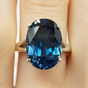 10x8mm-14x10mm Natural London Blue Topaz, Oval Cut Solitaire Ring, Sterling Silver, Made to Order