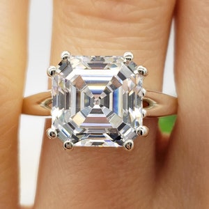 10mm-11mm Asscher Square Cut Eight Prong Solitaire Engagement Wedding Ring, 6A Quality Cubic Zirconia, Sterling Silver, Made to Order