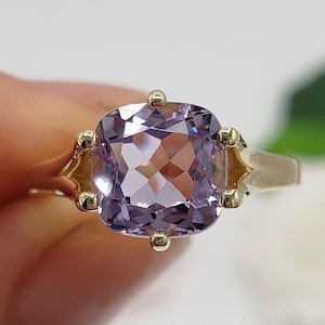 8mm - 10mm Rose de France Natural Light Purple Amethyst, 6-Prong Cushion Cut Solitaire Gemstone Ring, Sterling Silver or Gold, Made to Order