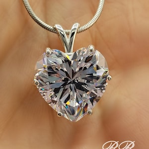 6mm-15mm Heart Cut Pendant Necklace, 6A Quality Cubic Zirconia, 925 Sterling Silver, Made to Order