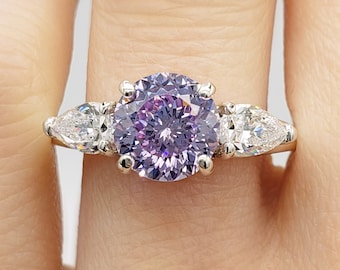 8mm Light Purple Portuguese Cut Ring, 5A Quality Cubic Zirconia, 925 Non-Plated Sterling Silver, Made to Order, Other Color Choices