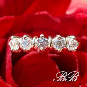 3MM Five Stone Round Wedding Stacking Band, 6A Quality Cubic Zirconia or Moissanite, Sterling Silver Ring, Made to Order