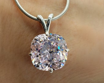8mm - 12mm Light Pink Cushion Cut, 5A Cubic Zirconia Necklace, Sterling Silver, Made to Order, Jewelry Gift