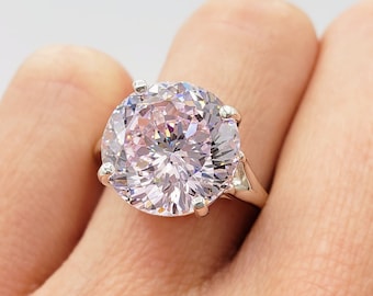 9mm - 13mm Light Pink Portuguese Cut Cubic Zirconia, Solitaire Ring, 5A Quality, Sterling Silver, Made to Order, Jewelry Gift