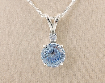 8mm Very Light Blue Portuguese Cut Necklace, 5A Quality Cubic Zirconia, 925 Non-Plated Sterling Silver, Made to Order, Other Color Choices
