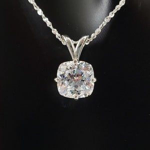 8mm - 12mm Cushion Cut Necklace, 6A Quality Cubic Zirconia or Moissanite, Sterling Silver or Gold, Made to Order