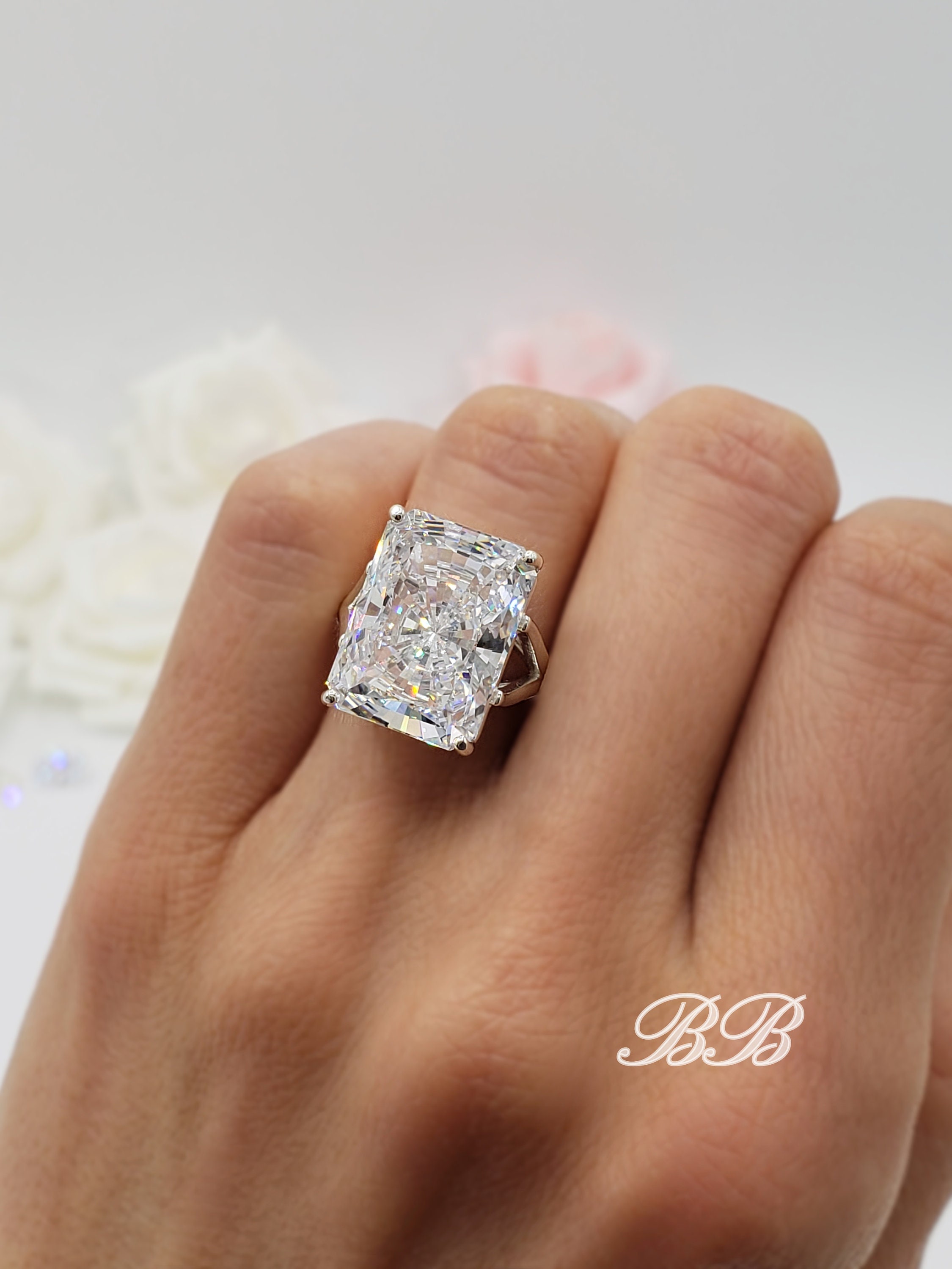Radiant Cut Engagement Ring with Diamond Wedding Band, Kim & Marie