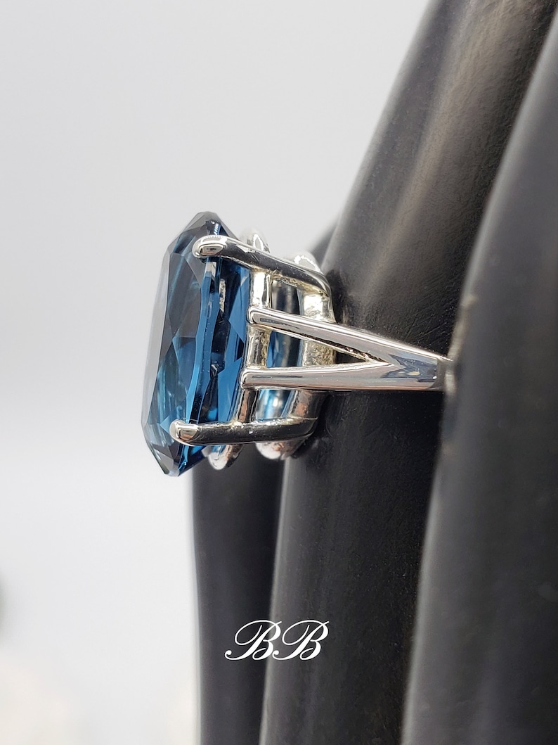 10x8mm-14x10mm Natural London Blue Topaz, Oval Cut Solitaire Ring, Sterling Silver, Made to Order image 10