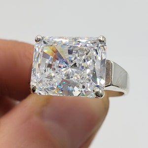 12x10MM Brilliant Radiant Cut Solitaire Side Set Ring, 5A Quality Cubic Zirconia, Made to Order, 925 Sterling Silver