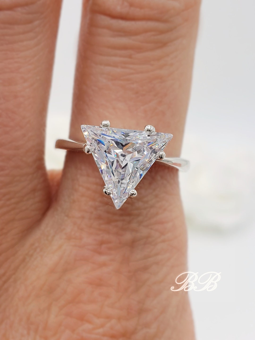 9MM 10MM Pointed Corner Triangle 6A Quality Cubic Zirconia Solitaire  Engagement Ring, Sterling Silver, Made to Order, Unique Engagement