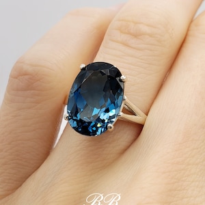 10x8mm-14x10mm Natural London Blue Topaz, Oval Cut Solitaire Ring, Sterling Silver, Made to Order image 3
