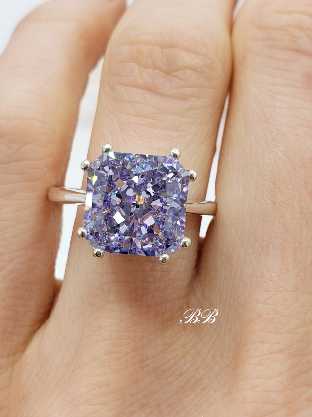 10MM Purple Crushed Ice Radiant Cut Eight Prong Solitaire Statement